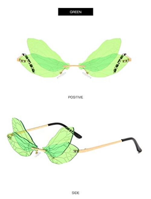 Dragonfly Wing Sunglasses Rimless Irregular Shades Glasses Fashion Personality Party Eyewear for Women