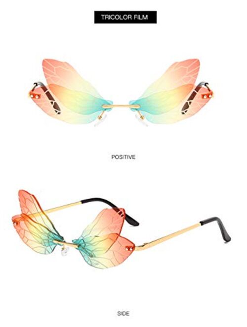 Dragonfly Wing Sunglasses Rimless Irregular Shades Glasses Fashion Personality Party Eyewear for Women