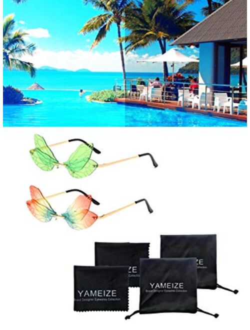 Dragonfly Wing Sunglasses Rimless Irregular Shades Glasses Fashion Personality Party Eyewear for Women