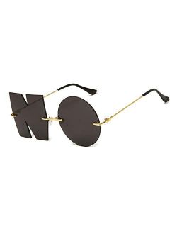 Sangras Letter NO Party Rimless Irregular Unique Design Sunglasses UV Protection Sunglasses Eyewears for women men