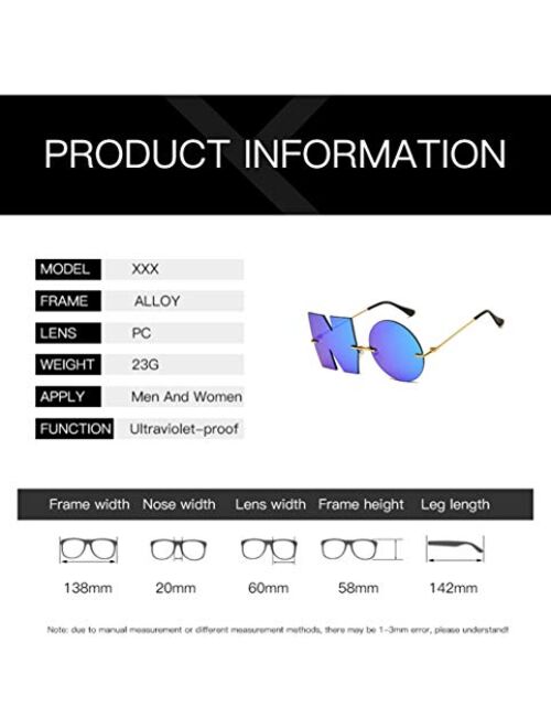 Letter NO Party Rimless Irregular Design Sunglasses For Men/Women UV400 Streetwear Eyewears