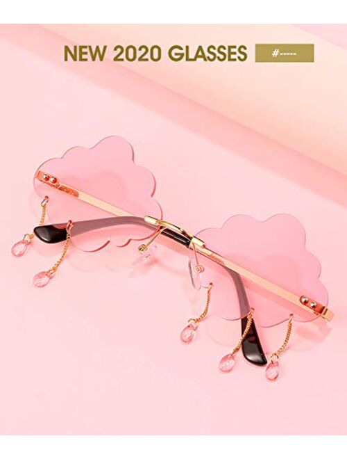 BOJOD Rimless Cute Sunglasses For Women Trendy Vintage Creative 90s Sunglasses Funny Cloud Shaped Disco Glasses