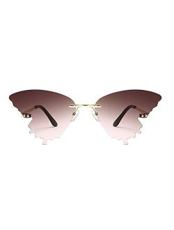 Butterfly Sunglasses for Women/Men Oversized Rimless Eyewear Luxury Trending Cat Eye Sun Glasses Streetwear UV400