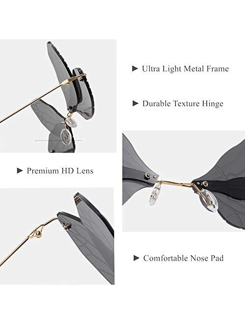 LASPOR Dragonfly Rimless Sunglasses for Women Vintage Gold Metal Frameless Butterfly Glasses UV400 Protection Eyewear