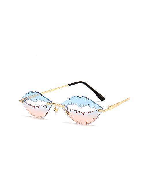 Hot Lip-Shaped Sunglasses for Women Hollow Retro Rimless Sun Glasses AZB