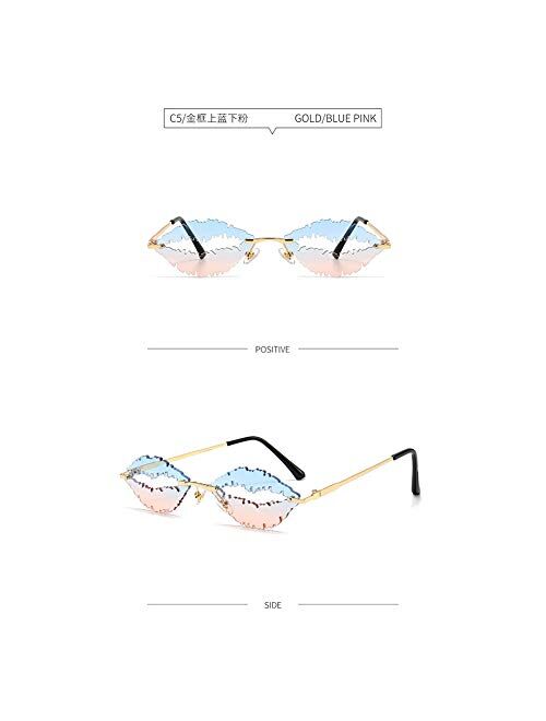 Hot Lip-Shaped Sunglasses for Women Hollow Retro Rimless Sun Glasses AZB