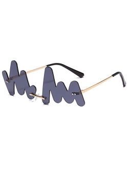 Rimless Rock Gesture Sunglasses for Men Women Christmas Vintage punk UV400 Protection Metal Frame Small Sun Glasses