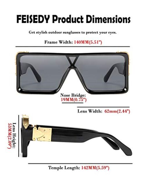 FEISEDY One Piece Square Sunglasses Women Men Metal Buckle Design B2540