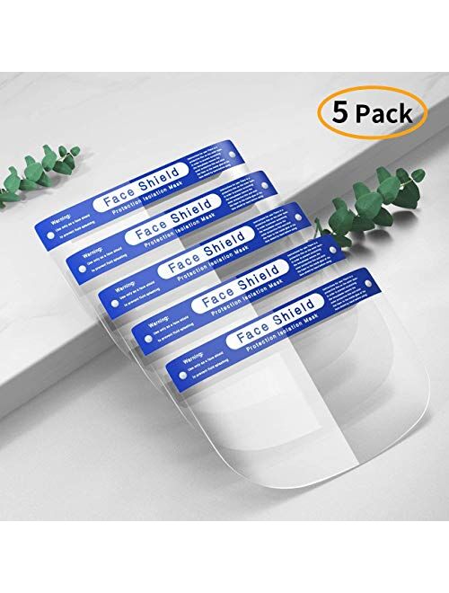 Anti-Fog Dustproof Full Face Shield Protect Eyes and Face with Protective Clear Film Elastic Band and Comfort Sponge (5 Packs)