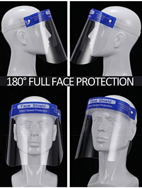 Protective Face Shield 5 Pack, Waterproof Dustproof Full Face Shield with Clear Wide Visor, Reusable Safety Face Shield with Comfortable Sponge and Elastic Band, Vacuum P