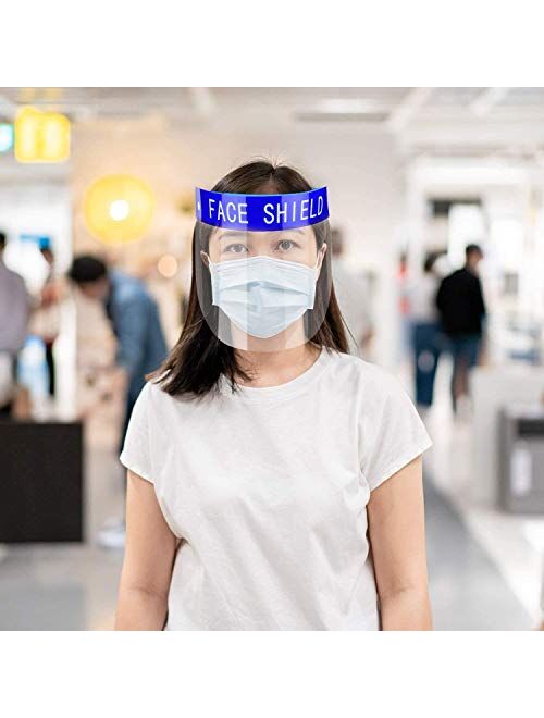 2 PCS Safety Face Shields with Protective Clear Film, BLScode Clear Face Shield Visor Full Protection Cap Wide Resistant Spitting Anti-Fog Lens, Lightweight Adjustable Fa