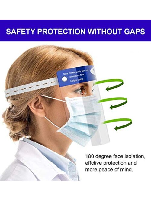 2PCS Safety Face Shield Reusable Full Face Transparent Breathable Visor Anti Saliva Windproof Dustproof Hat Shield Protect Eyes and Face with Protective Clear Film Elasti