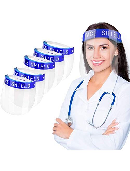 5 PCS Safety Face Shield, BLScode Face Protection Shields for Women and Men, Clear Face Shield Visor with Elastic Band for Face Covering