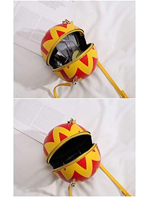 QZUnique Women's Novelty Handbag Hot Air Balloon Shape Ball Wavy Stripes Crossbody Bag Round Shoulder Bag