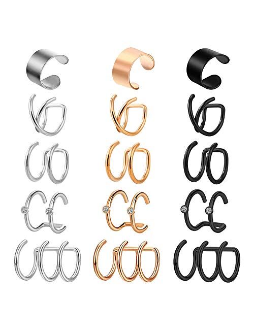 Briana Williams Stainless Steel Ear Cuff Helix Cartilage Clip On Wrap Earrings Fake Nose Ring Non-Piercing Adjustable Men Women