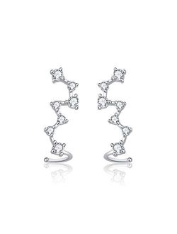 Royal Amoyy Ear Cuff Earrings for Women and Girls, 925 Sterling Silver Ear Crawler, Angel Wing Ear Climber Earrings, Silver