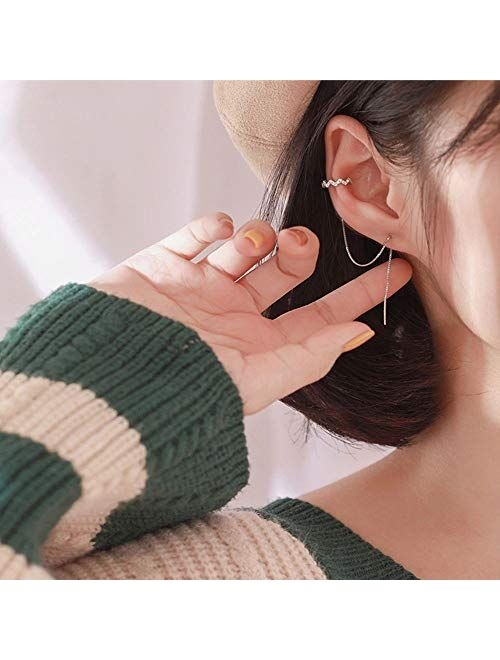 MSECVOI 925 Sterling Silver Wave Cuff Earrings Wrap Tassel Earrings for Women Threader Earrings Perfect 