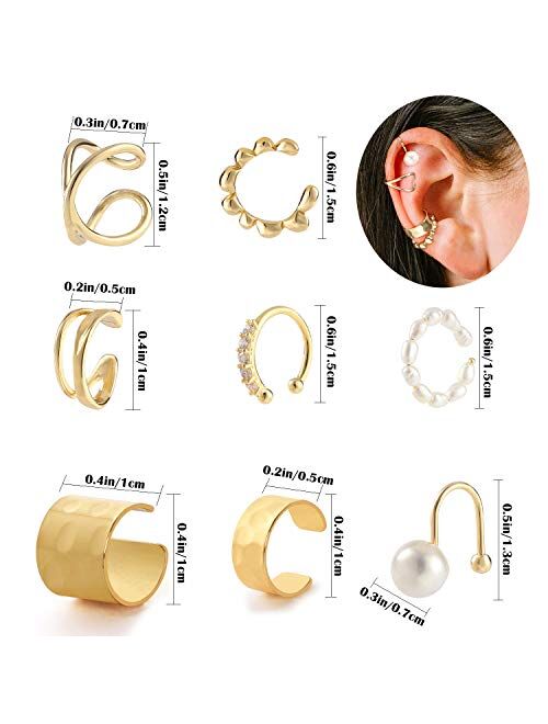 8Pcs Ear Cuffs for Non-Pierced Ears Gold Ear Cuff Earrings for Women Cartilage Hoop Clip On Hypoallergenic Huggie Earrings Fake Nose Ring Jewelry Gifts