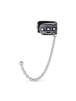 Tribal Celtic Bali Wrap Cartilage Ear Cuff Chain Pierced Ear Stud Earring For Women For Men Oxidized 925 Sterling Silver