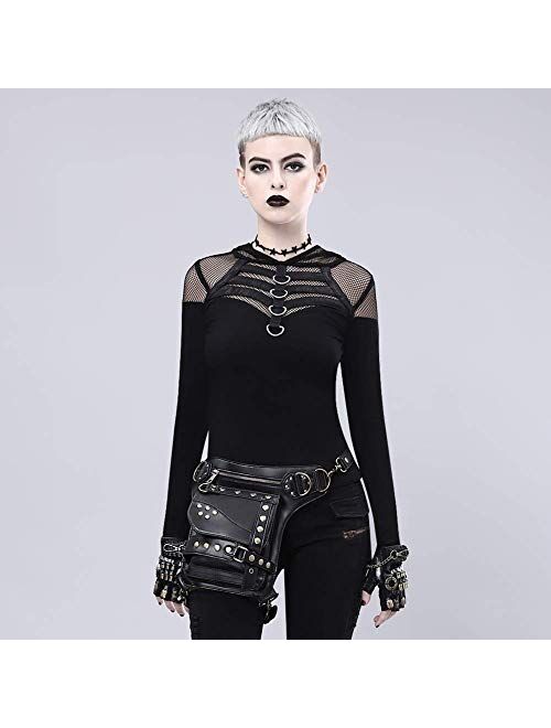 Steampunk Waist Bag Fanny Pack Fashion Gothic Leather Shoulder Crossbody Messenger Bags Thigh Leg Hip Holster Purse Travel Pouch Hiking Sport Chain Bags for Women Men