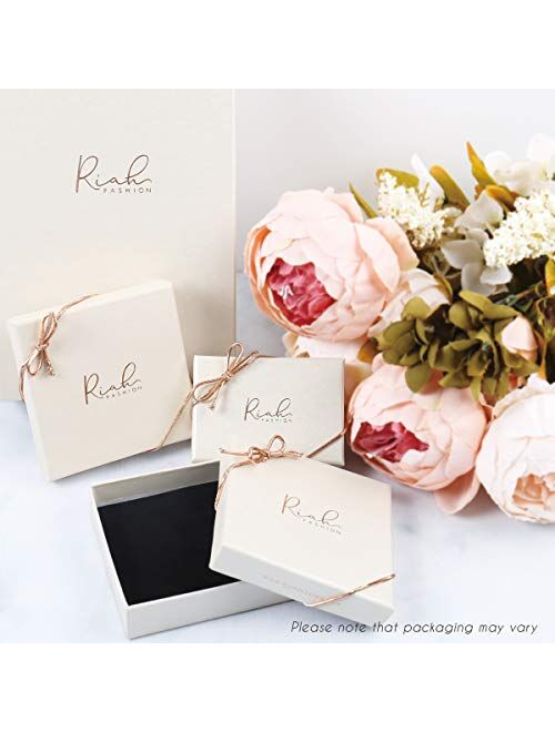 RIAH FASHION Sparkly Rhinestone Pave Ear Crawler Earrings - Delicate Cubic Crystal Earlobe Cuff Climber Floral Petal, Leaf Branch, Feather, Star, Geometric