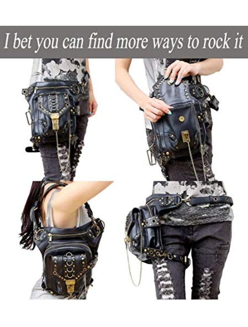 Valentoria Steampunk Waist Bag Fanny Pack Thigh Holster Purse Pouch Retro Fashion Gothic Casual Leather Shoulder Crossbody Messenger Bags Punk Rock Travel Hiking Sport Ch
