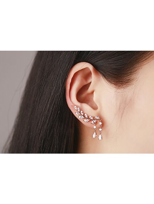 Chichinside CZ Crystal Leaves Ear Cuffs Climber Earrings Sweep up Ear Wrap Pins 1 Pair