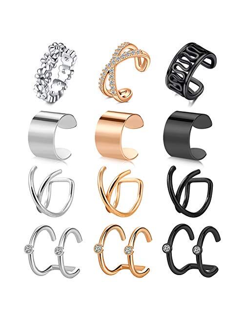 Longita Ear Cuff Earrings for Women Non Piercing Ear Hoop Earrings Stainless Steel Clip On Cartilage Earring Huggie Dainty Minimal Crossed Conch Piercing Sparkling Jewelr
