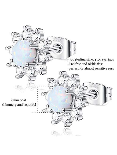 JOERICA 925 Sterling Silver Created Opal Stud Earrings for Women Flower Halo Opal Earrings