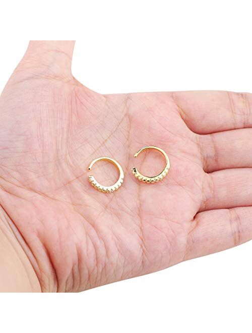 Milacolato 925 Sterling Silver CZ Pave Ear Cuffs Small Hoop Earrings for Womens Cubic Zirconia Huggie Non Piercing Earrings