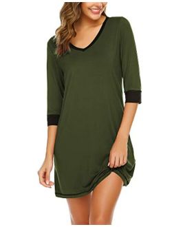 Ekouear Sleepshirts Womens Nightgowns Soft Sleepwear 3/4 Sleeve Night Shirts V Neck Sleep Dress Loose Nighties