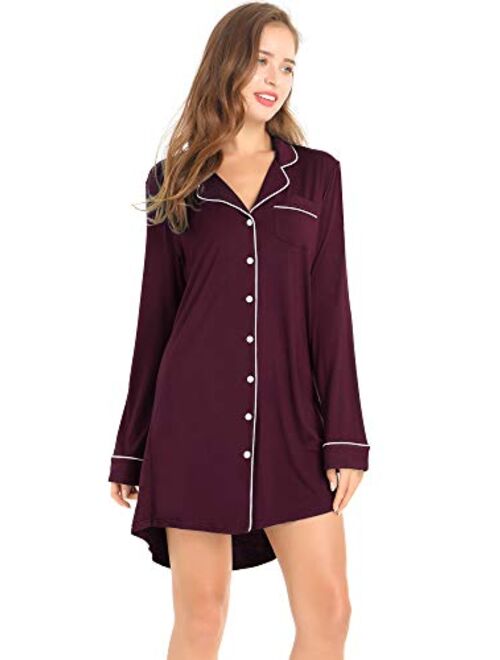 Buy Amorbella Womens Long Sleeve Nightgown Button Down Nightshirt ...