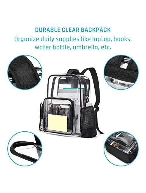 Clear Backpack, iSPECLE Durable School Backpack with Reinforced Padded Straps Transparent Bag for School, Work, Security
