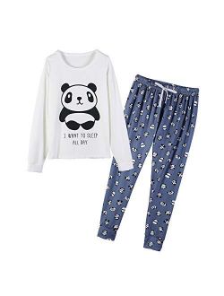 YIJIU Women's Sleepwear Long Sleeve Top and Pants Pajama Set Panda Print Nighty