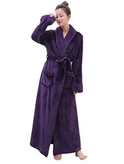 Women's Luxurious Fleece Bath Robe Plush Soft Warm Long Terry Bathrobe Full Length Sleepwear