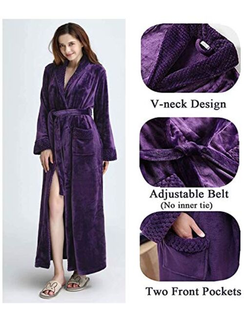 Women's Luxurious Fleece Bath Robe Plush Soft Warm Long Terry Bathrobe Full Length Sleepwear