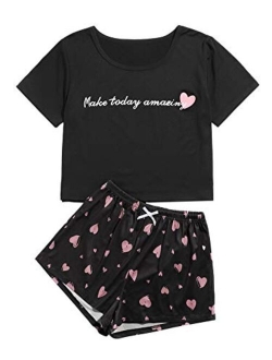 Women's Cute Graphic Print Sleepwear Tops and Shorts 2 Piece Pajama Sets