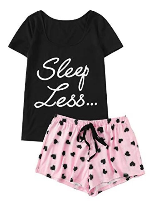 Floerns Women's Cute Graphic Print Sleepwear Tops and Shorts 2 Piece Pajama Sets