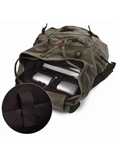 GINGOOD Vintage Canvas Backpack Rucksack Casual School Travel Daypack Leather Army Kipling Knapsack Outdoor Hiking Bag