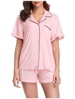 Lusofie Pajama Set Women Long Sleeve Sleepwear Soft Knit Loungewear Notch Collar Pjs