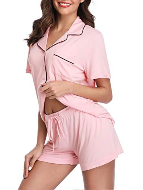Lusofie Pajama Set Women Long Sleeve Sleepwear Soft Knit Loungewear Notch Collar Pjs