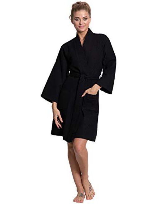 Turkuoise Linen Lightweight Knee Length Waffle Kimono Bath and Spa Robe