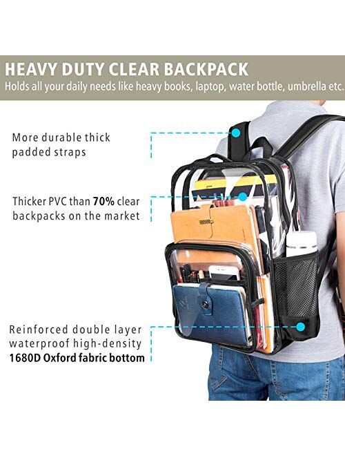Clear Backpack, Packism Heavy Duty Clear Backpack Large Transparent Backpack Waterproof School Bookbag