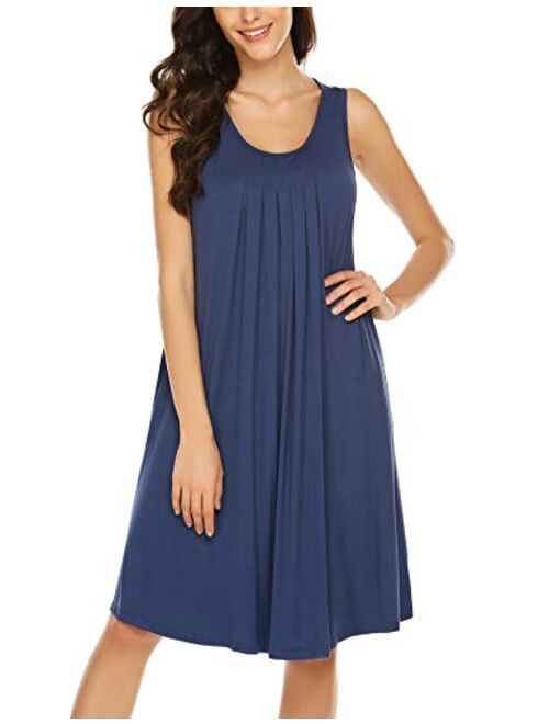 Hotouch Sleeveless Nightgowns for Women Tank Night Shirts Pleated Comfy Sleepwear S-XXL