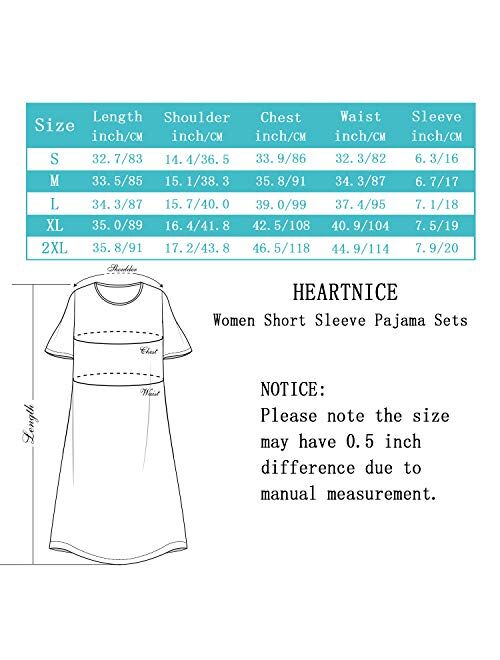 HEARTNICE Nightgown for Women, Short Sleeve V-Neck Sleepshirts Women Soft Bamboo Nightdress