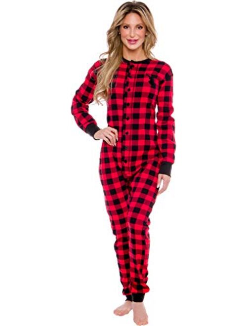 Silver Lilly Oh Deer Buffalo Flannel One Piece Pajamas - Women's Union Suit Pajamas with Drop Seat Butt Flap
