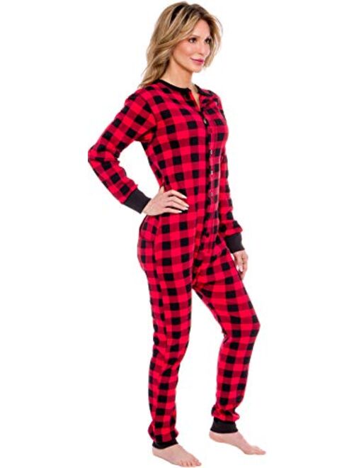 Silver Lilly Oh Deer Buffalo Flannel One Piece Pajamas - Women's Union Suit Pajamas with Drop Seat Butt Flap