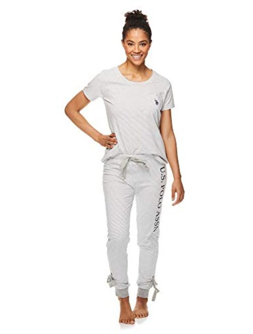 Womens Short Sleeve Shirt and Lounge Jogger Pajama Pants Sleepwear Set U.S Polo Assn