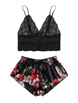 Women's Floral Lace Cami Top with Shorts Sleepwear Sexy Lingerie Pajama Set