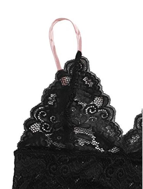 WDIRARA Women's Floral Lace Cami Top with Shorts Sleepwear Sexy Lingerie Pajama Set